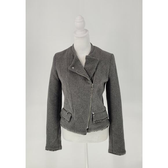 ZARA Trafaluc Outerwear Womens Gray Wool Blend Moto Biker Cropped Jacket Size M - Picture 2 of 8